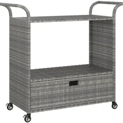 vidaXL Carrito de bar con cajón ratán sintético 100x45x97 cm Gris Online