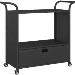 vidaXL Carrito de bar con cajón ratán sintético 100x45x97 cm Negro Best