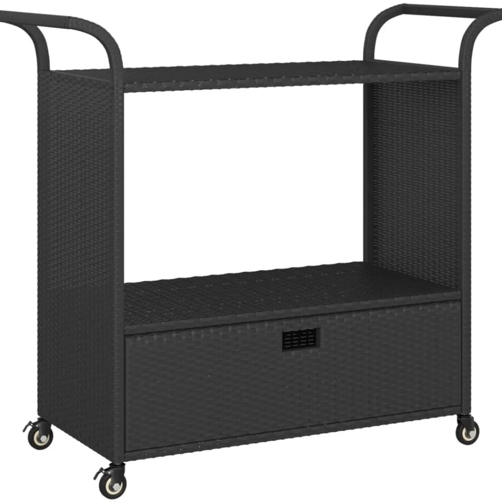 vidaXL Carrito de bar con cajón ratán sintético 100x45x97 cm Negro Best