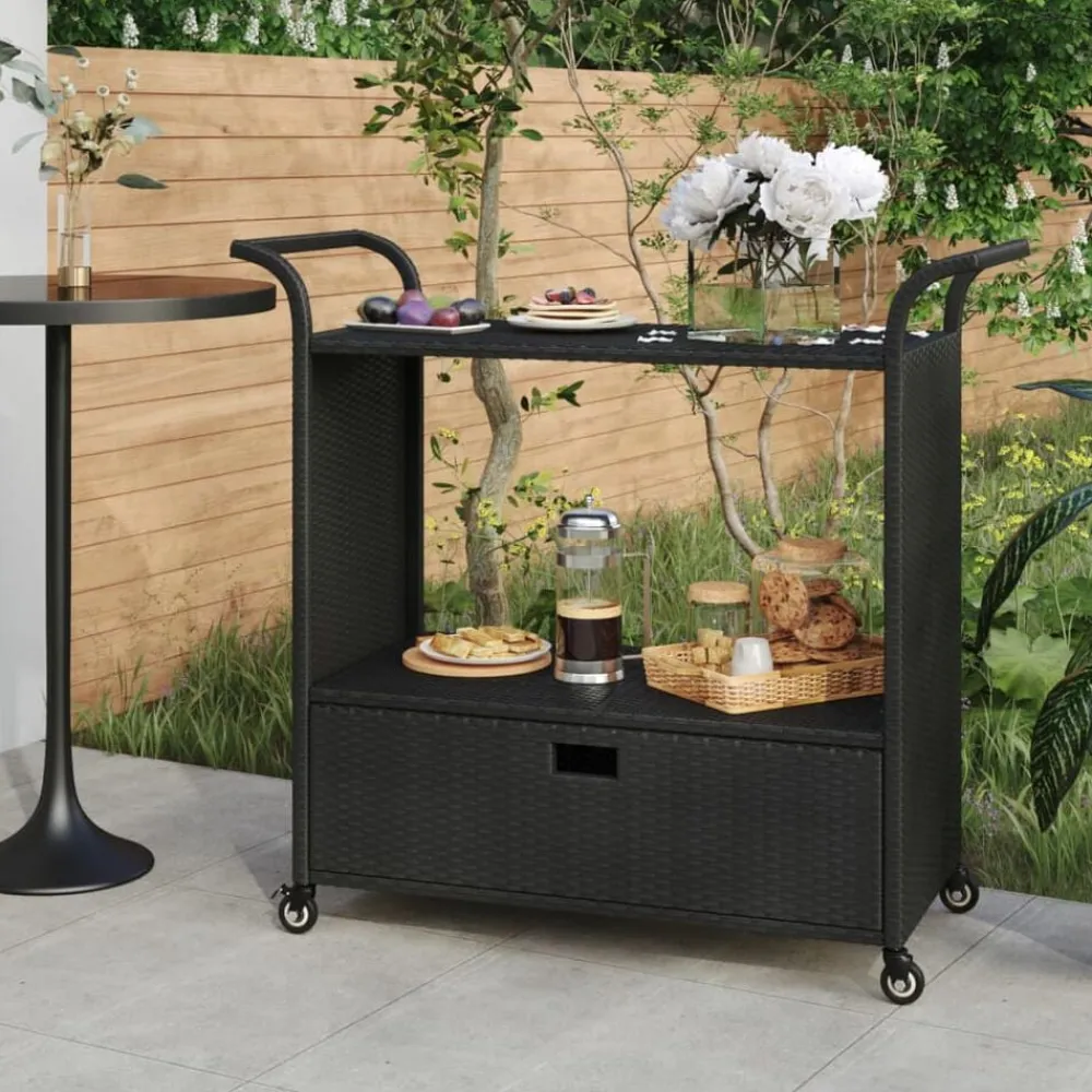vidaXL Carrito de bar con cajón ratán sintético 100x45x97 cm Negro Best