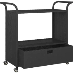 vidaXL Carrito de bar con cajón ratán sintético 100x45x97 cm Negro Best