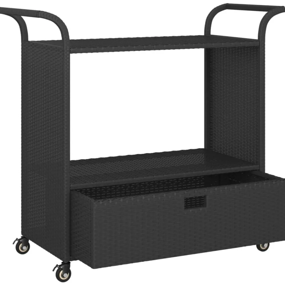 vidaXL Carrito de bar con cajón ratán sintético 100x45x97 cm Negro Best