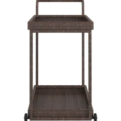 vidaXL Carros E Islas-Carrito de bar ratán sintético marrón 100x45x83 cm