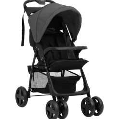 Niños vidaXL Transporte De Bebés-Carrito de bebés 2 en 1 de acero y negro