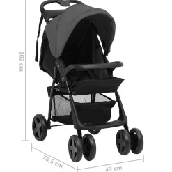 Niños vidaXL Transporte De Bebés-Carrito de bebés 2 en 1 de acero y negro