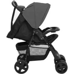 Niños vidaXL Transporte De Bebés-Carrito de bebés 2 en 1 de acero y negro