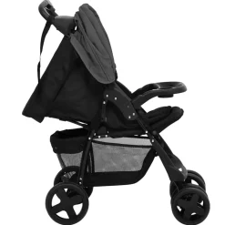 Niños vidaXL Transporte De Bebés-Carrito de bebés 2 en 1 de acero y negro