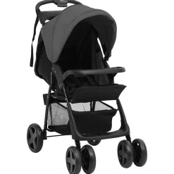 Niños vidaXL Transporte De Bebés-Carrito de bebés 3 en 1 de acero y negro