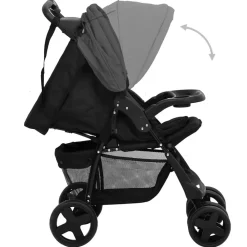 Niños vidaXL Transporte De Bebés-Carrito de bebés 3 en 1 de acero y negro