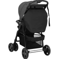Niños vidaXL Transporte De Bebés-Carrito de bebés 3 en 1 de acero y negro