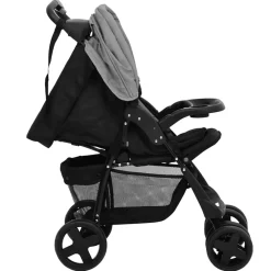 vidaXL Carrito de bebés 3 en 1 de acero y negro Gris claro Clearance