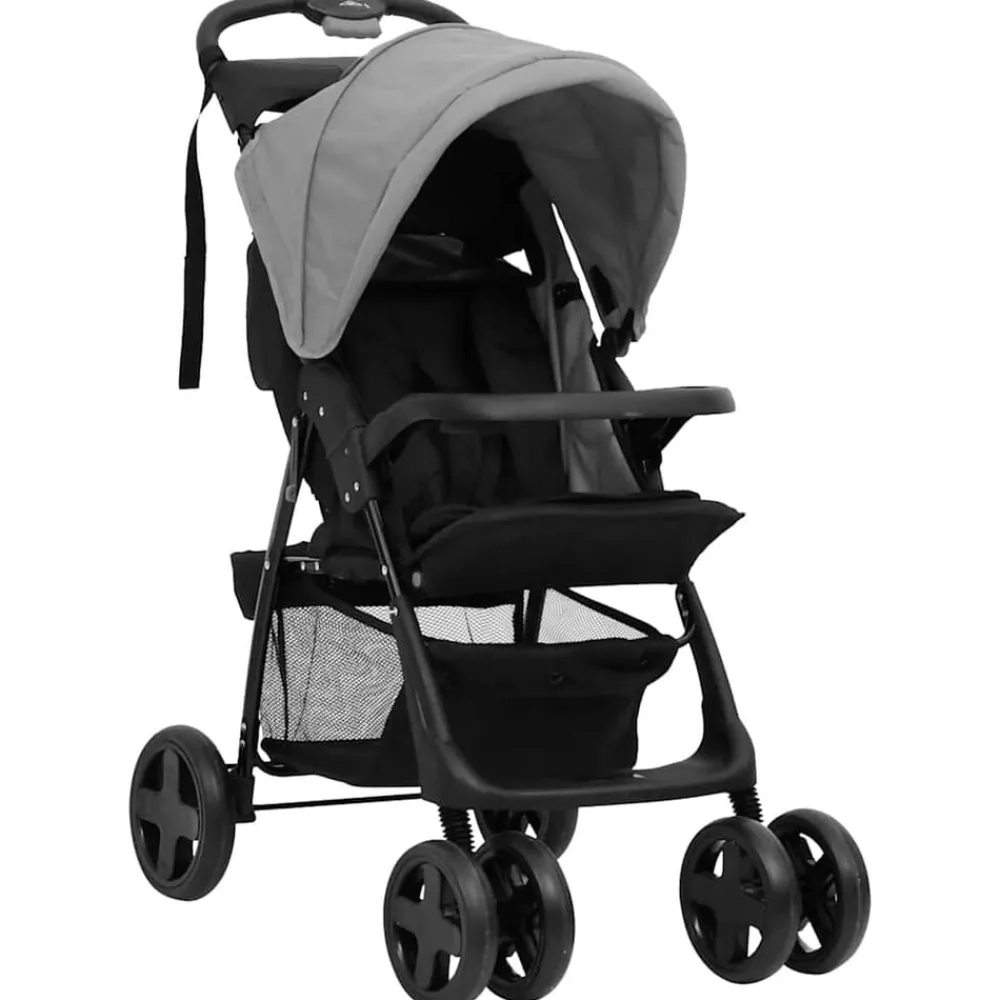 vidaXL Carrito de bebés 3 en 1 de acero y negro Gris claro Clearance