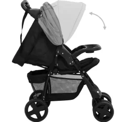 vidaXL Carrito de bebés 3 en 1 de acero y negro Gris claro Clearance