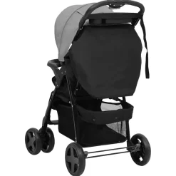 vidaXL Carrito de bebés 3 en 1 de acero y negro Gris claro Clearance