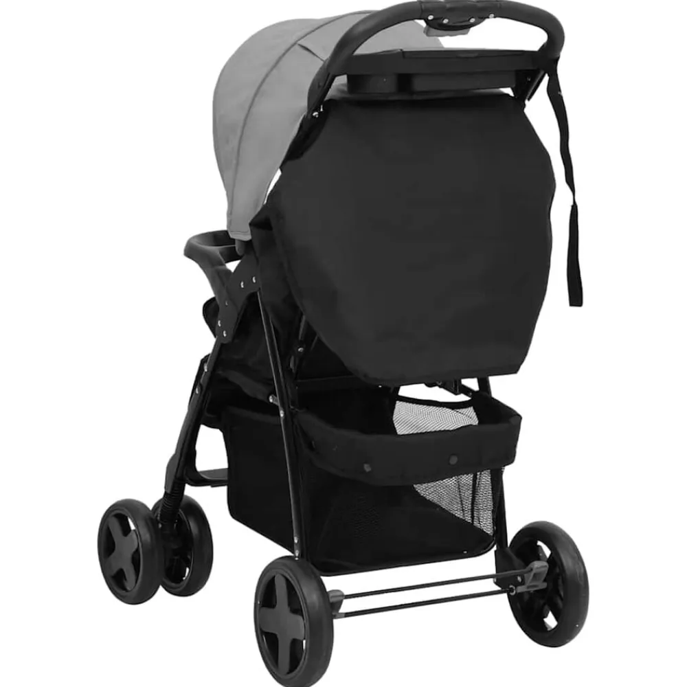 vidaXL Carrito de bebés 3 en 1 de acero y negro Gris claro Clearance