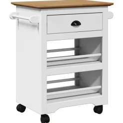 vidaXL Carros E Islas-Carrito de cocina BODO blanco y marrón 67,5x45x80 cm
