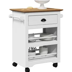 vidaXL Carros E Islas-Carrito de cocina BODO blanco y marrón 67,5x45x80 cm