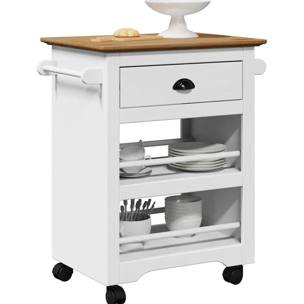 vidaXL Carros E Islas-Carrito de cocina BODO blanco y marrón 67,5x45x80 cm