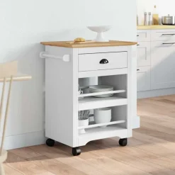 vidaXL Carros E Islas-Carrito de cocina BODO blanco y marrón 67,5x45x80 cm