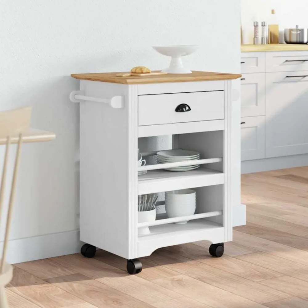 vidaXL Carros E Islas-Carrito de cocina BODO blanco y marrón 67,5x45x80 cm