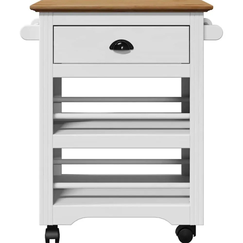 vidaXL Carros E Islas-Carrito de cocina BODO blanco y marrón 67,5x45x80 cm