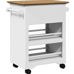 vidaXL Carros E Islas-Carrito de cocina BODO blanco y marrón 67,5x45x80 cm