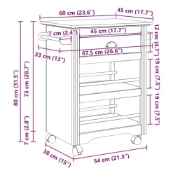 vidaXL Carros E Islas-Carrito de cocina BODO blanco y marrón 67,5x45x80 cm