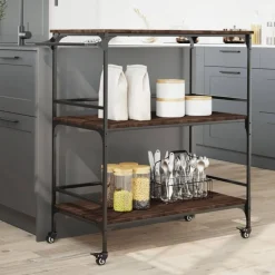 vidaXL Carrito de cocina madera ingeniería marrón roble 100,5x50x105cm Marr&oacute;n roble Outlet