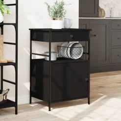 vidaXL Carrito de cocina de madera de ingeniería 56x43x89,5 cm Negro Discount