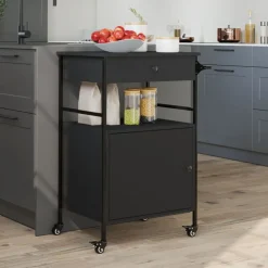 vidaXL Carrito de cocina de madera de ingeniería 56x43x89,5 cm Negro Discount