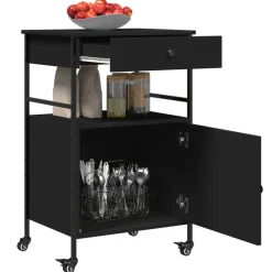 vidaXL Carrito de cocina de madera de ingeniería 56x43x89,5 cm Negro Discount