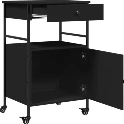 vidaXL Carrito de cocina de madera de ingeniería 56x43x89,5 cm Negro Discount