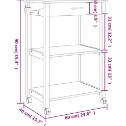 vidaXL Carrito de cocina MONZA madera maciza de pino 60x40x88,5 cm Marrón Online