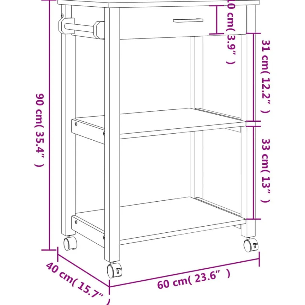 vidaXL Carrito de cocina MONZA madera maciza de pino 60x40x88,5 cm Marrón Online