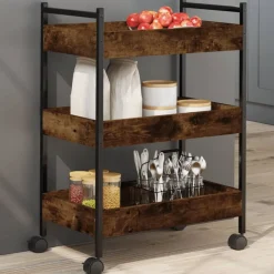 vidaXL Carrito de cocina madera ingeniería 50x30x70 cm Roble ahumado Clearance