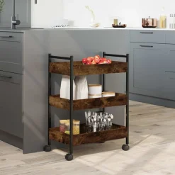 vidaXL Carrito de cocina madera ingeniería 50x30x70 cm Roble ahumado Clearance