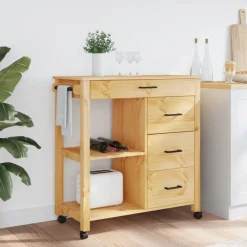 vidaXL Carros E Islas-Carrito de cocina MONZA madera maciza de pino 84x40x88,5 cm