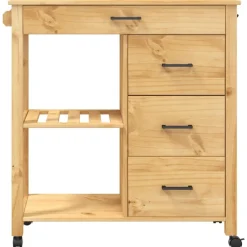 vidaXL Carros E Islas-Carrito de cocina MONZA madera maciza de pino 84x40x88,5 cm