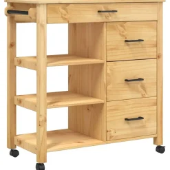 vidaXL Carros E Islas-Carrito de cocina MONZA madera maciza de pino 84x40x88,5 cm