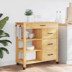 vidaXL Carros E Islas-Carrito de cocina MONZA madera maciza de pino 84x40x88,5 cm