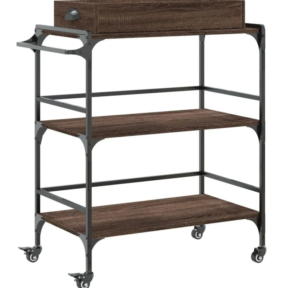 vidaXL Carros E Islas-Carrito de cocina madera ingeniería marrón roble 81,5x41x92,5cm