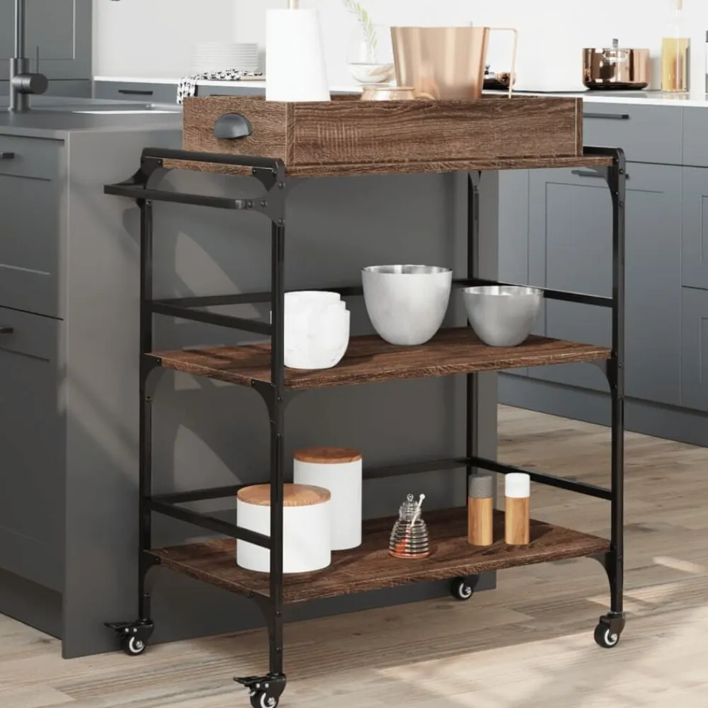 vidaXL Carros E Islas-Carrito de cocina madera ingeniería marrón roble 81,5x41x92,5cm