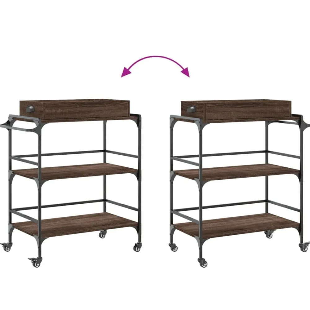 vidaXL Carros E Islas-Carrito de cocina madera ingeniería marrón roble 81,5x41x92,5cm