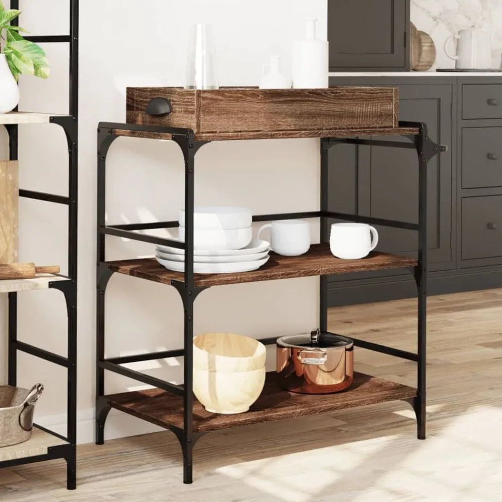 vidaXL Carros E Islas-Carrito de cocina madera ingeniería marrón roble 81,5x41x92,5cm