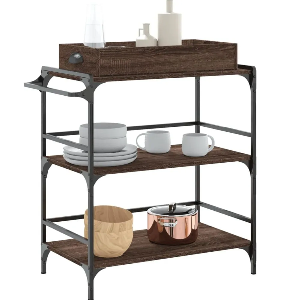 vidaXL Carros E Islas-Carrito de cocina madera ingeniería marrón roble 81,5x41x92,5cm