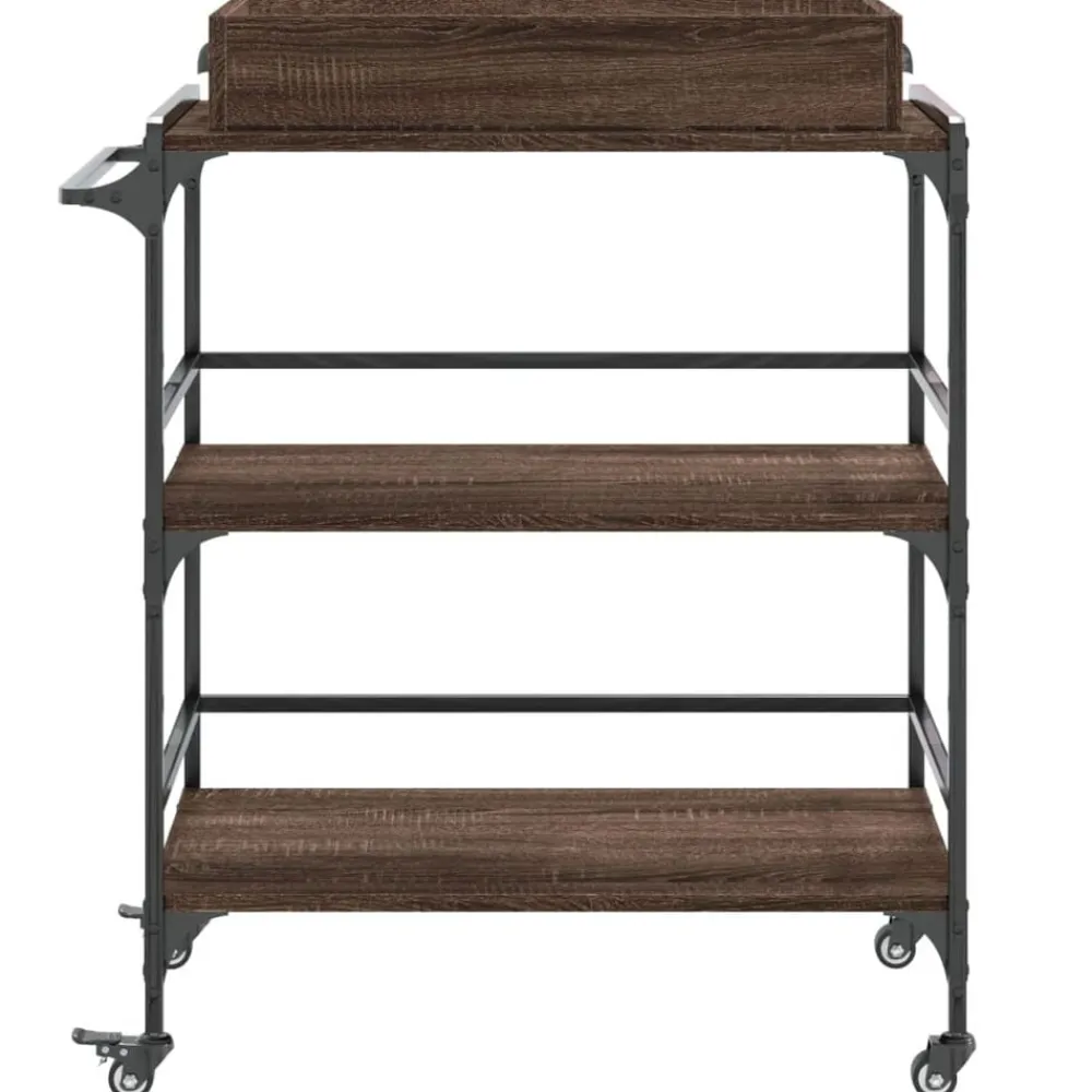 vidaXL Carros E Islas-Carrito de cocina madera ingeniería marrón roble 81,5x41x92,5cm