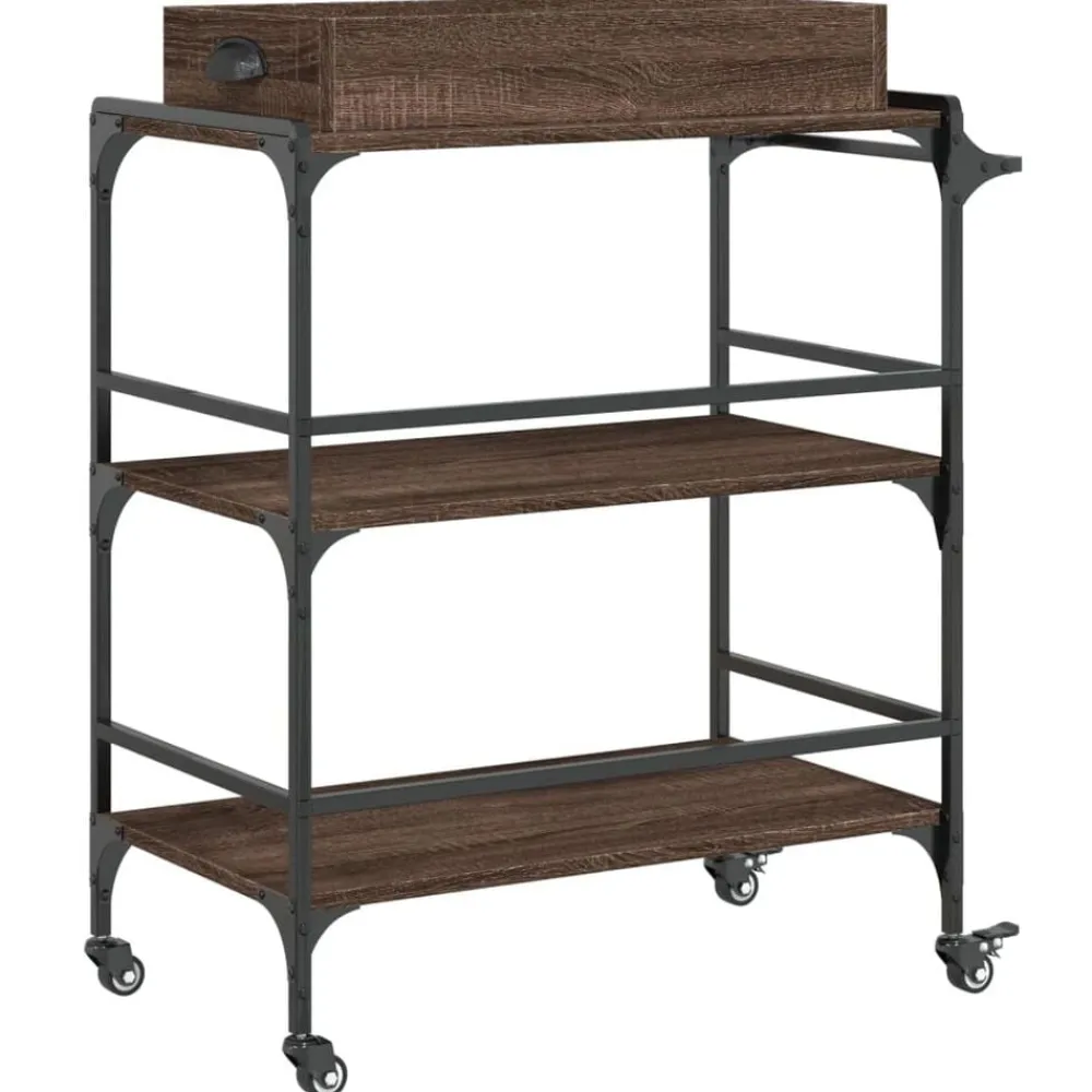 vidaXL Carros E Islas-Carrito de cocina madera ingeniería marrón roble 81,5x41x92,5cm
