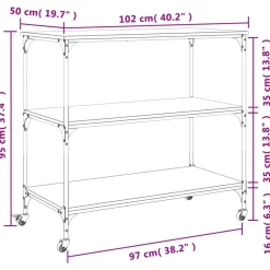 vidaXL Carrito de cocina madera ingeniería 102x50x95 cm Gris sonoma Discount