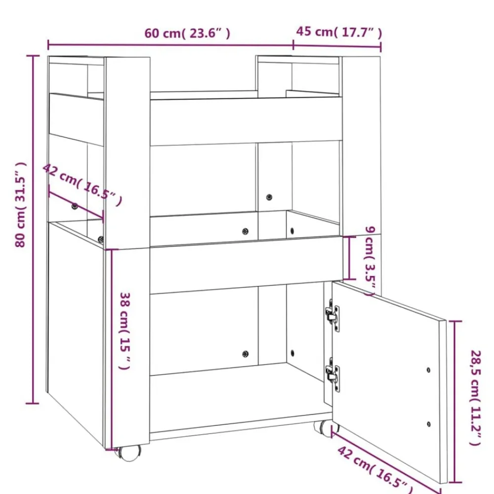 vidaXL Carrito de cocina madera contrachapada 60x45x80 cm Gris sonoma Clearance