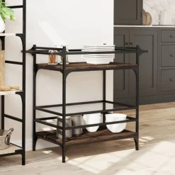 vidaXL Carros E Islas-Carrito de cocina madera ingeniería marrón roble 82x40x78,5 cm